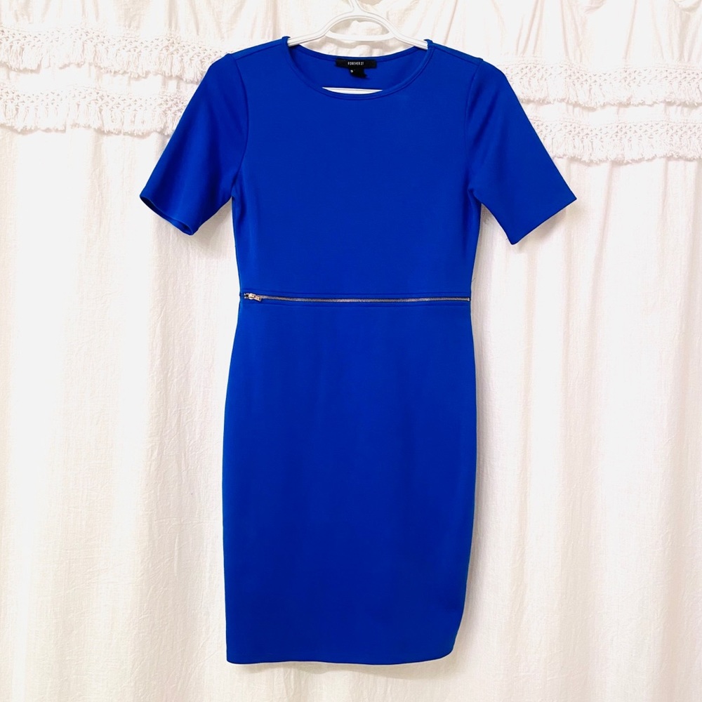 Royal Blue Bodycon Dress with Gold Zipper
